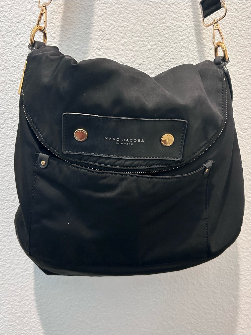 Marc Jacobs Black Nylon Shoulder Bag with Gold-Tone Accents